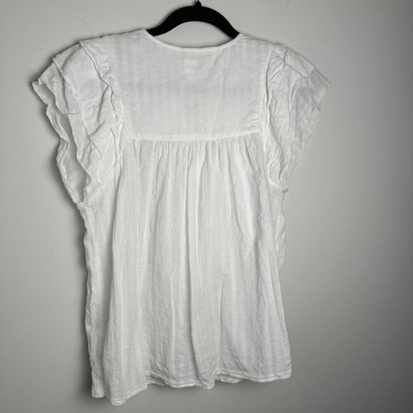 Gap Cotton Blouse Tiered Ruffle Sleeve Lace Up Optic White Size Sm - Picture 3 of 7